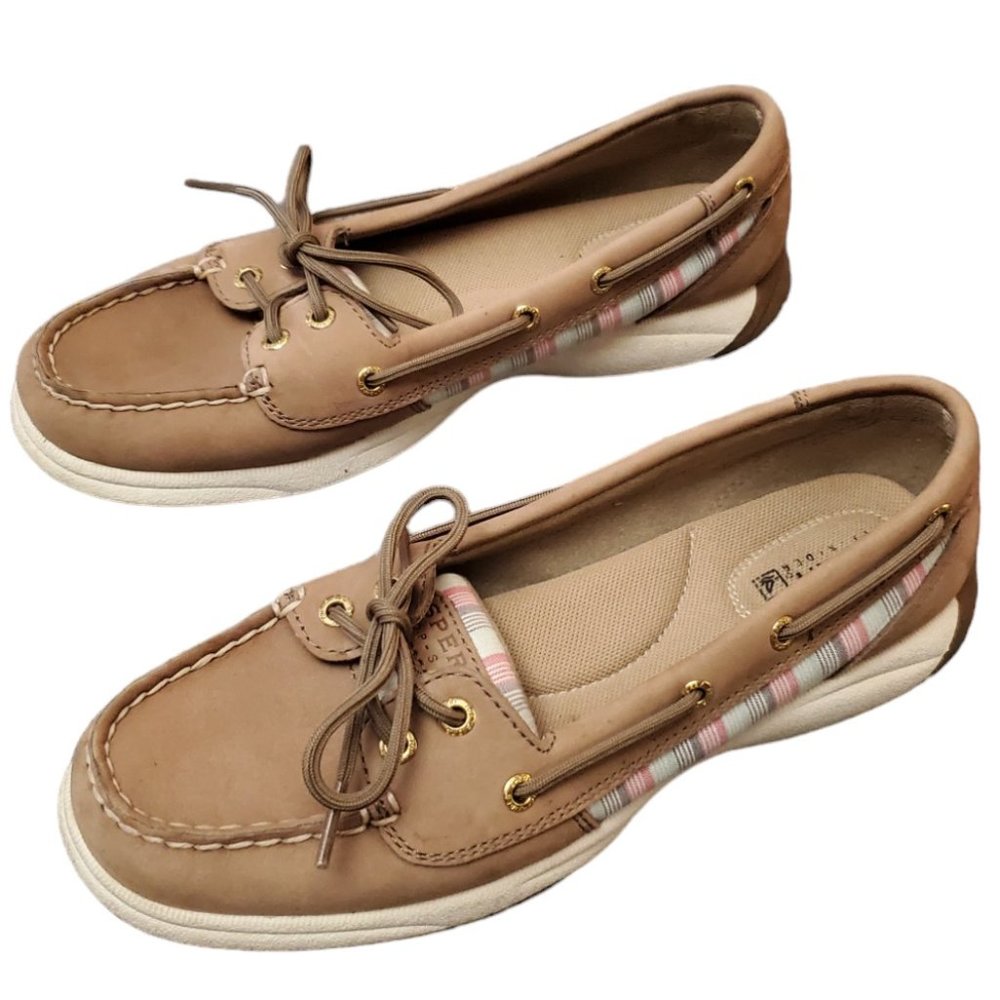 Sperry Top Sider STS91331 Size 7.5 M Boat Leather Loafer Brown Pink Blue Shoes
